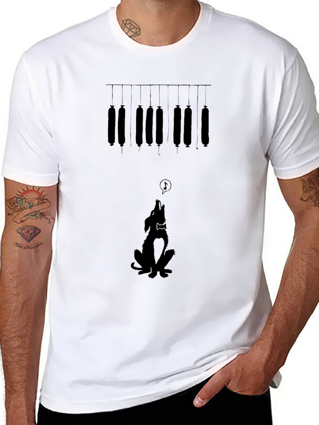 Sausage & Howling Dog Graphic Tee - Black