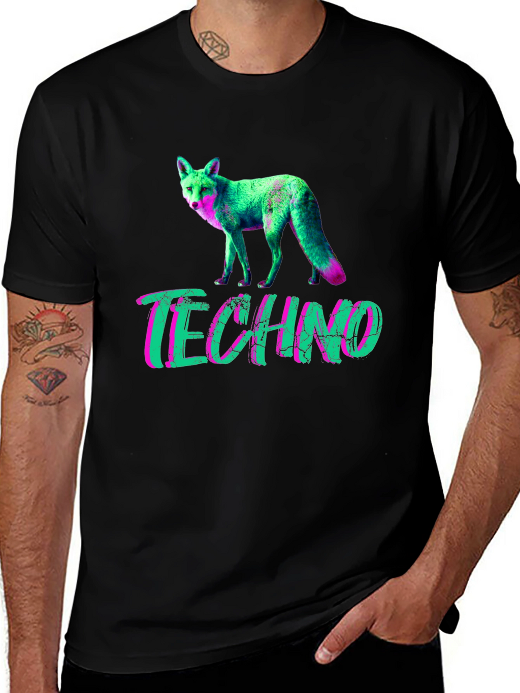 Techno Fox Graphic T-Shirt - Neon Style