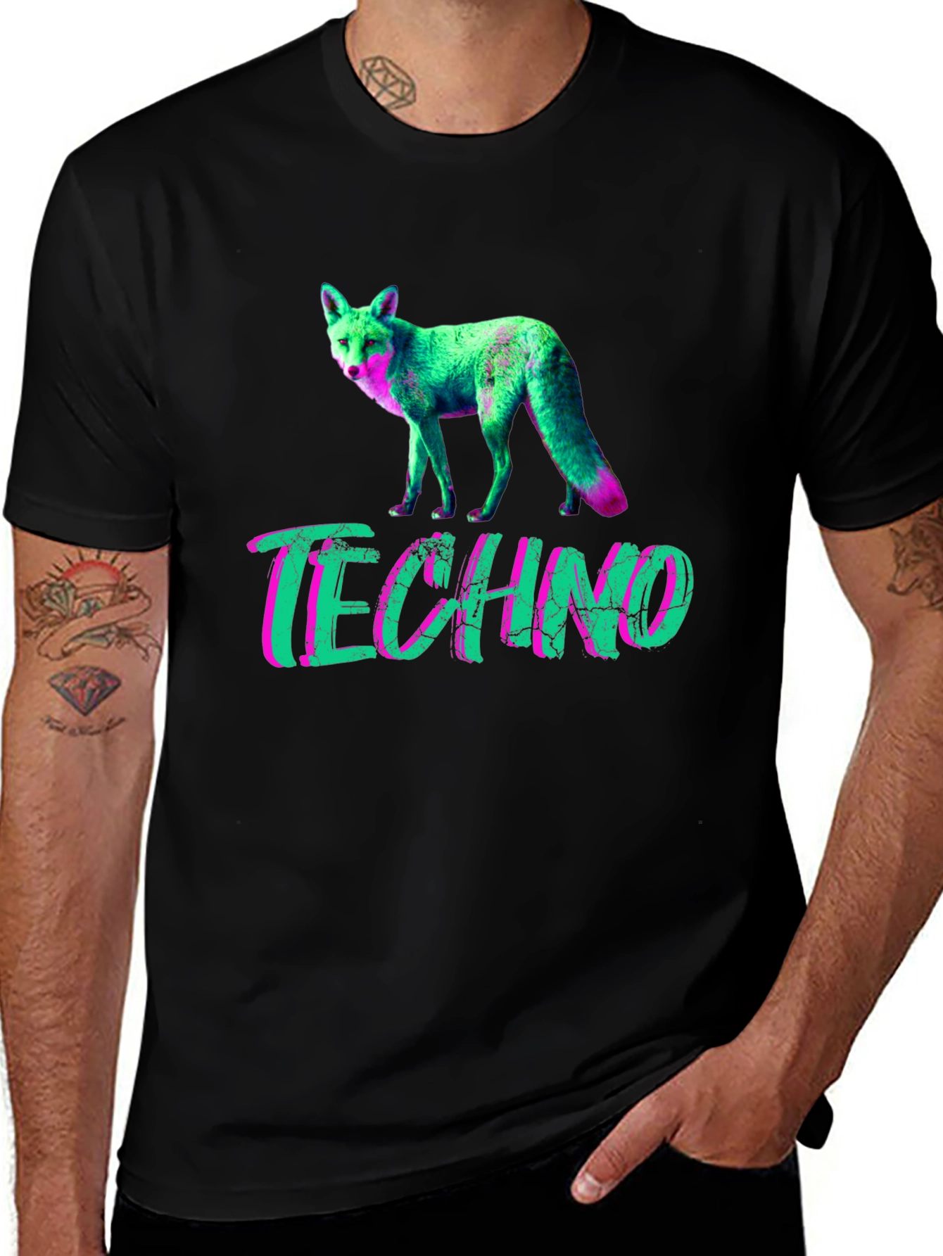Techno Fox Graphic T-Shirt - Neon Style