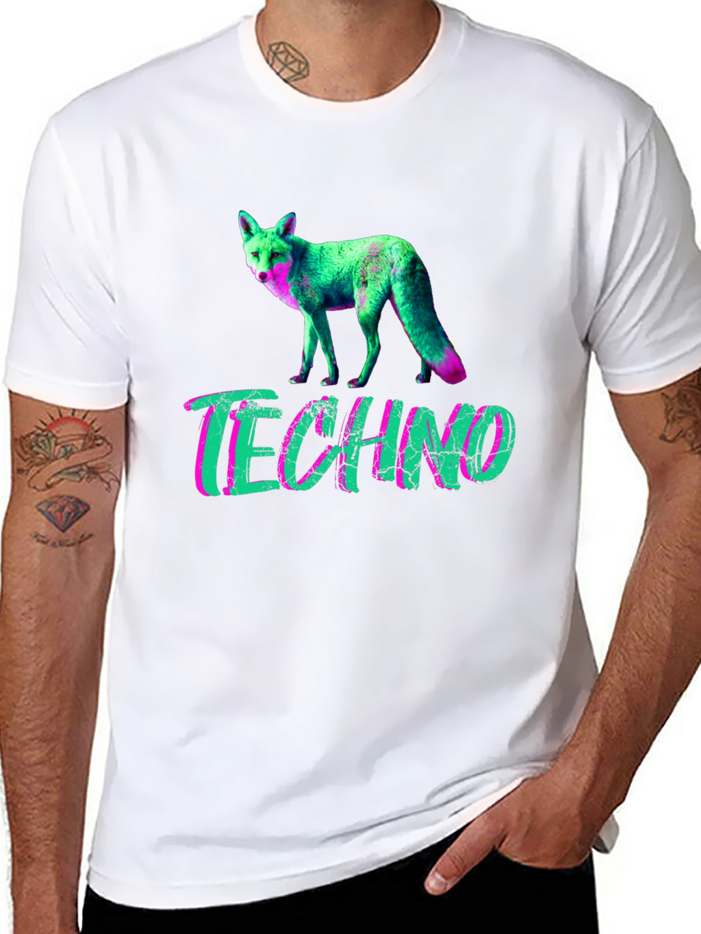 Techno Fox Graphic T-Shirt - Neon Style