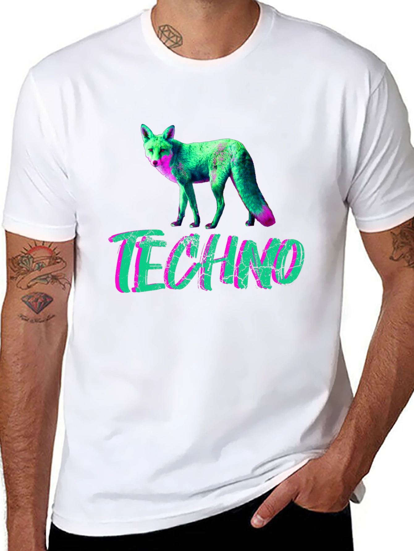 Techno Fox Graphic T-Shirt - Neon Style
