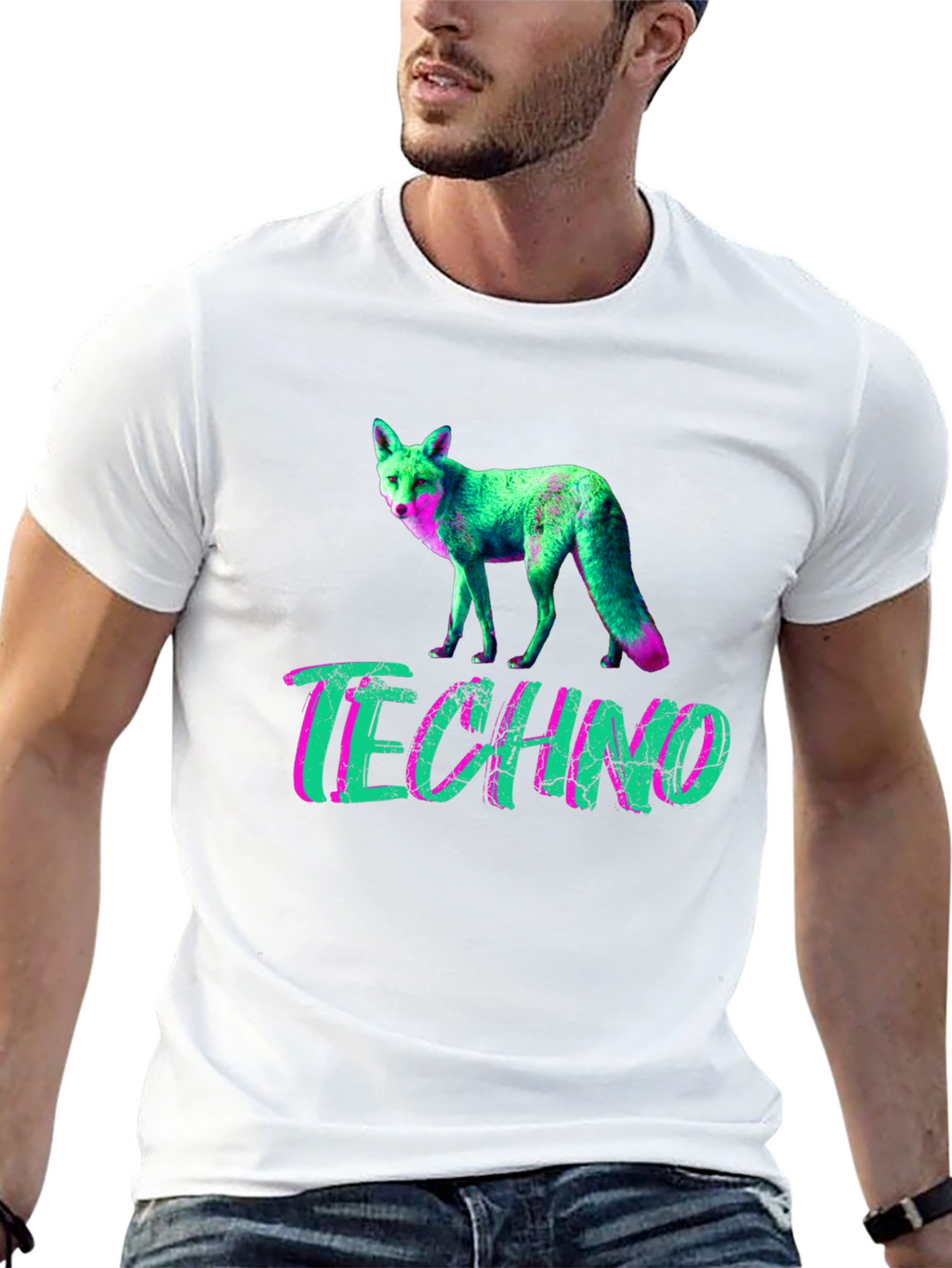 Techno Fox Graphic T-Shirt - Neon Style