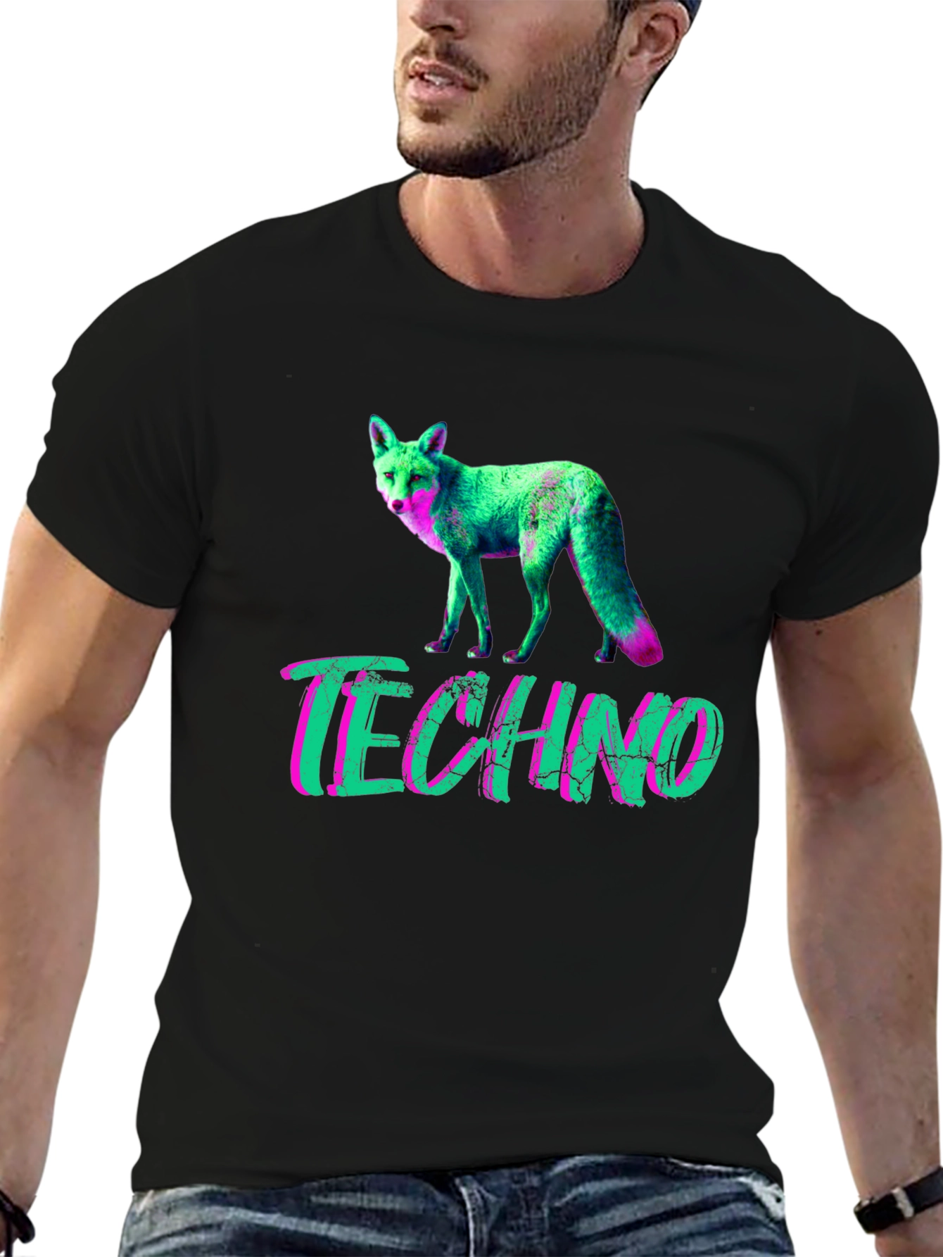 Techno Fox Graphic T-Shirt - Neon Style