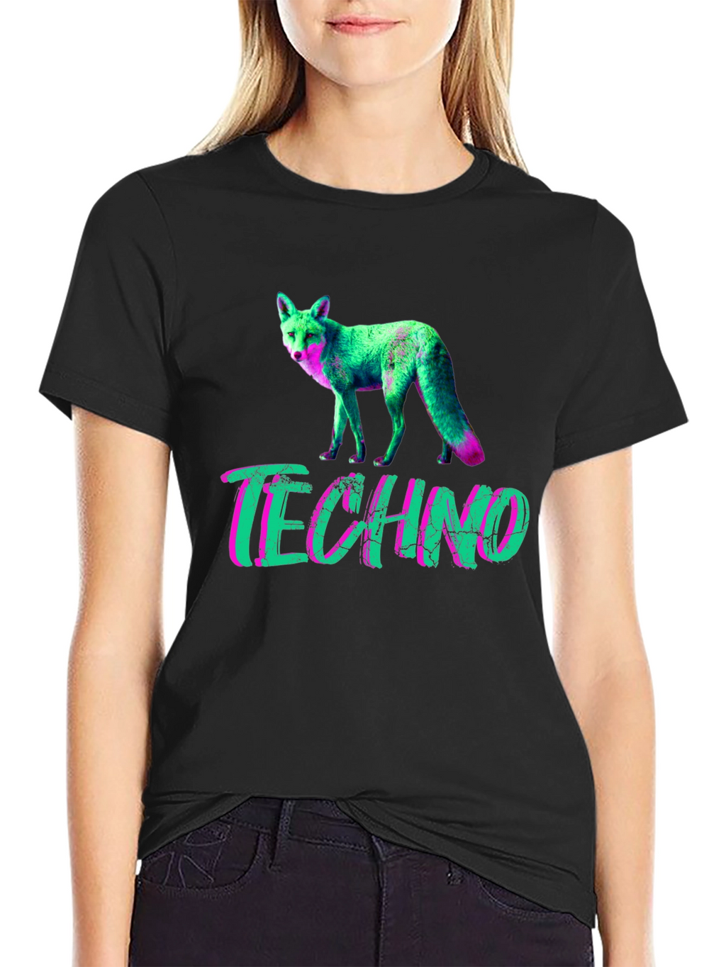 Techno Fox Graphic T-Shirt - Neon Style