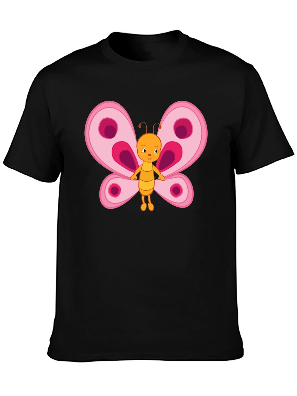 Butterfly Cartoon Black T-Shirt