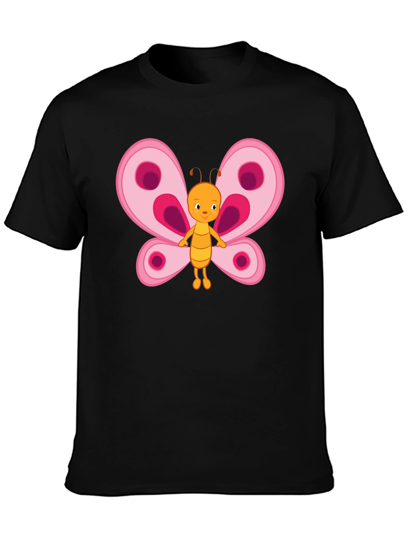 Butterfly Cartoon Black T-Shirt