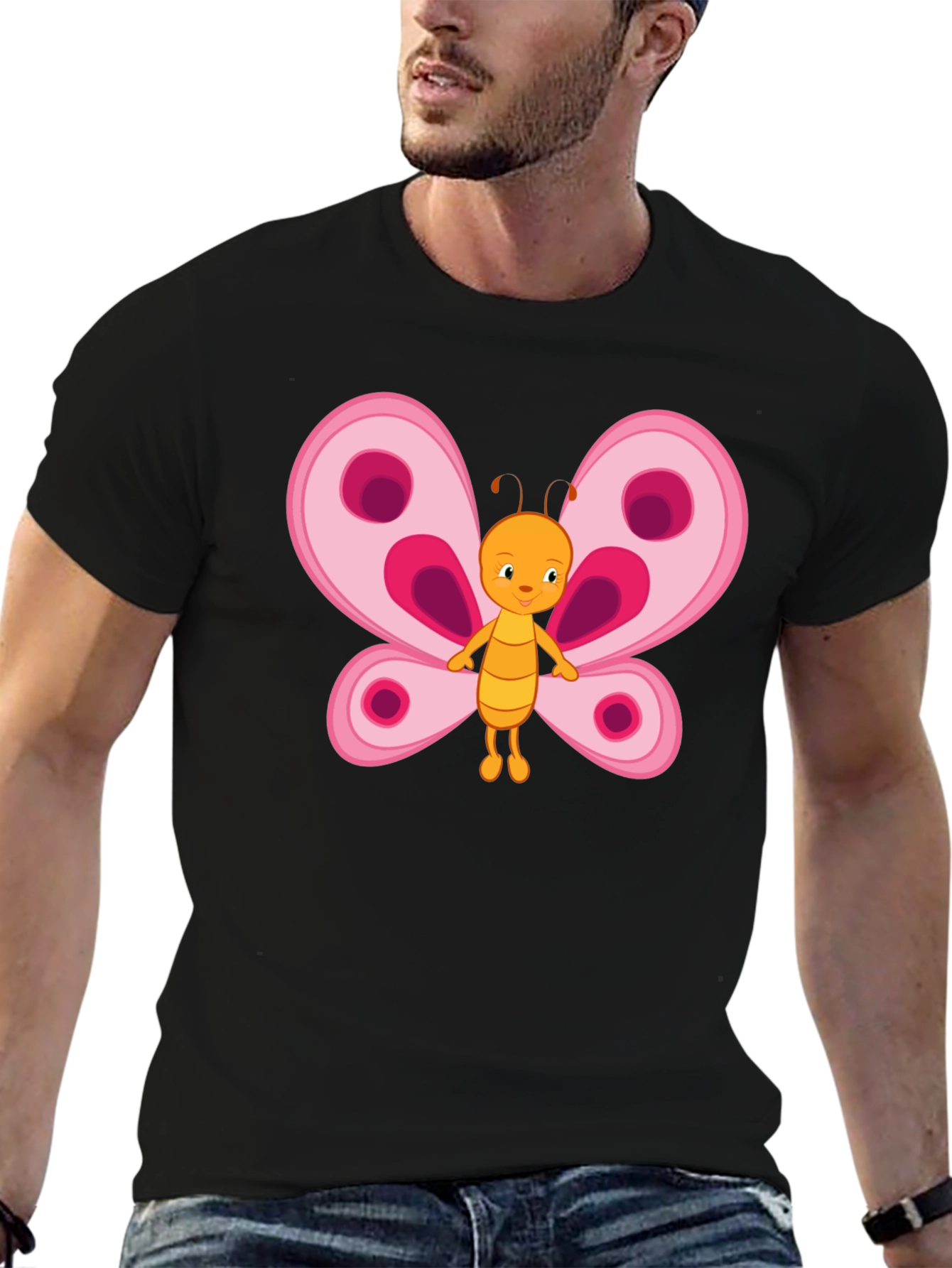 Butterfly Cartoon Black T-Shirt