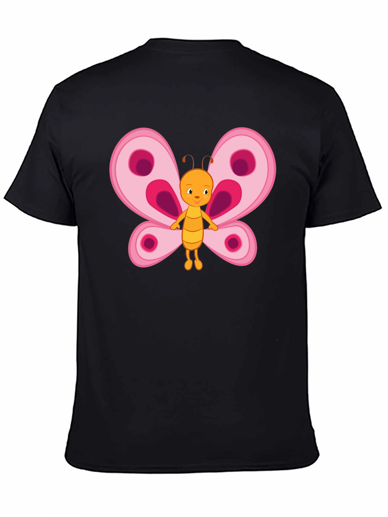 Butterfly Cartoon Black T-Shirt