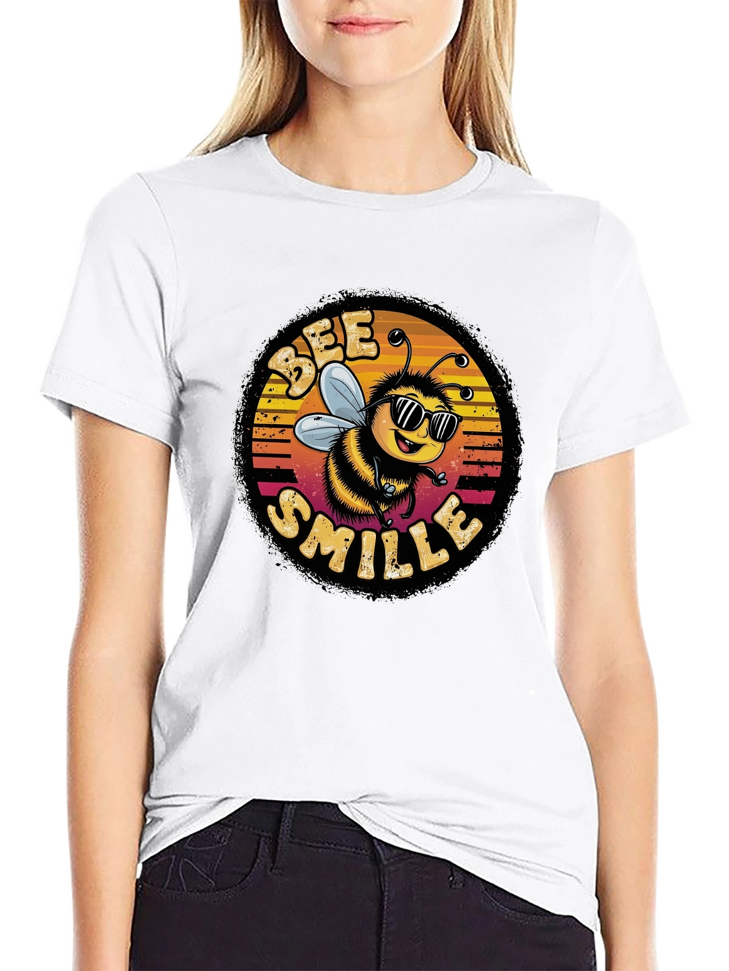 Bee Smile Graphic T-Shirt - Black