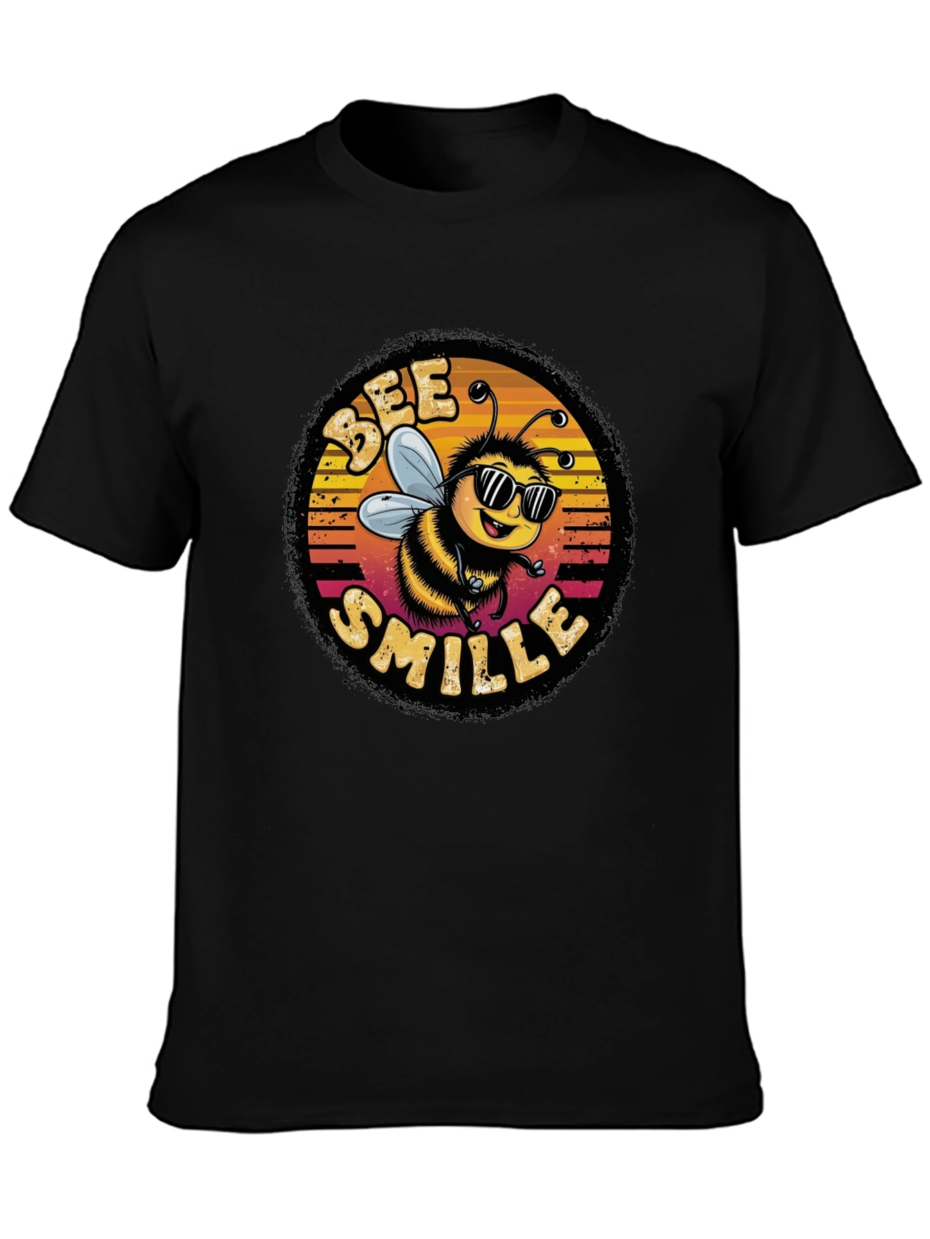Bee Smile Graphic T-Shirt - Black