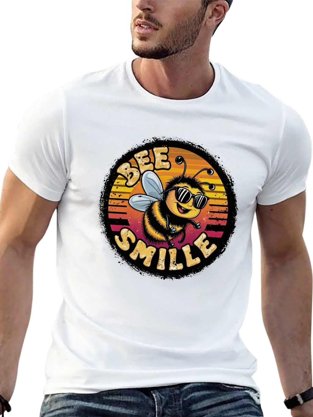 Bee Smile Graphic T-Shirt - Black