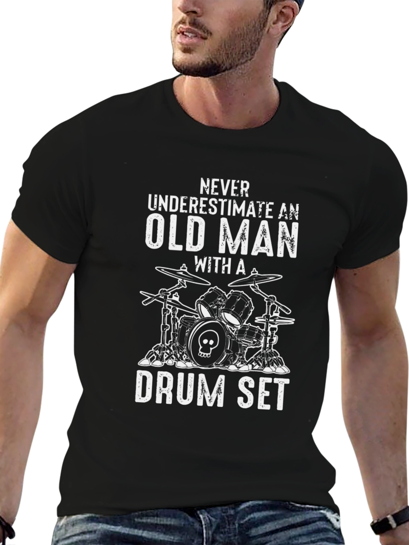 Old Man Drum Set T-Shirt - Musician Tee