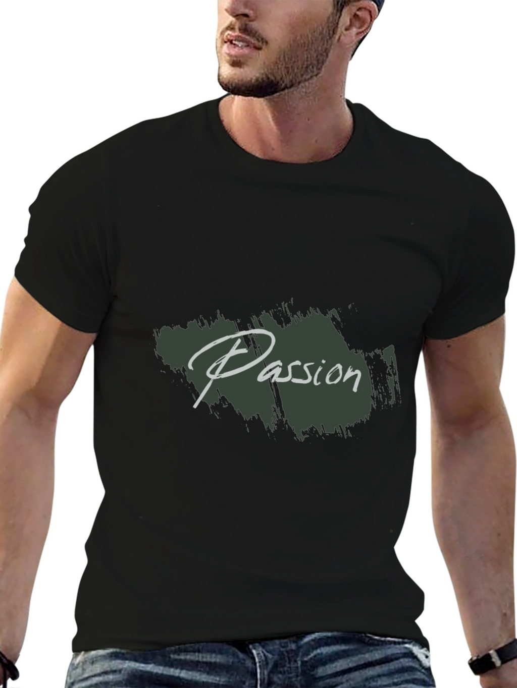 Mens Black Passion Print Crew Neck T-Shirt