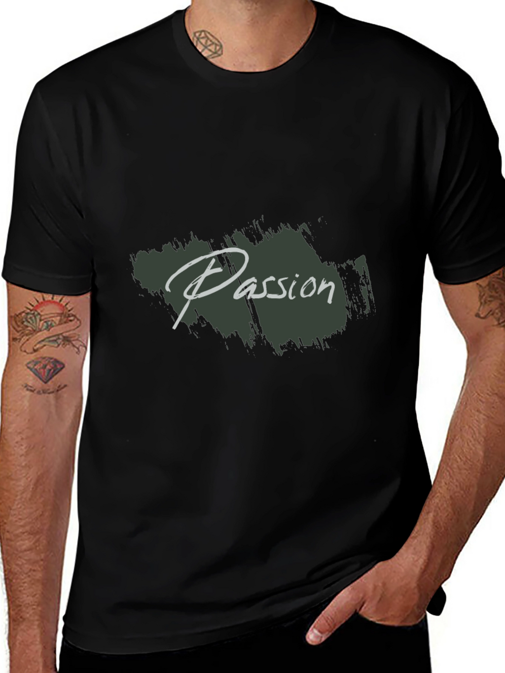 Mens Black Passion Print Crew Neck T-Shirt