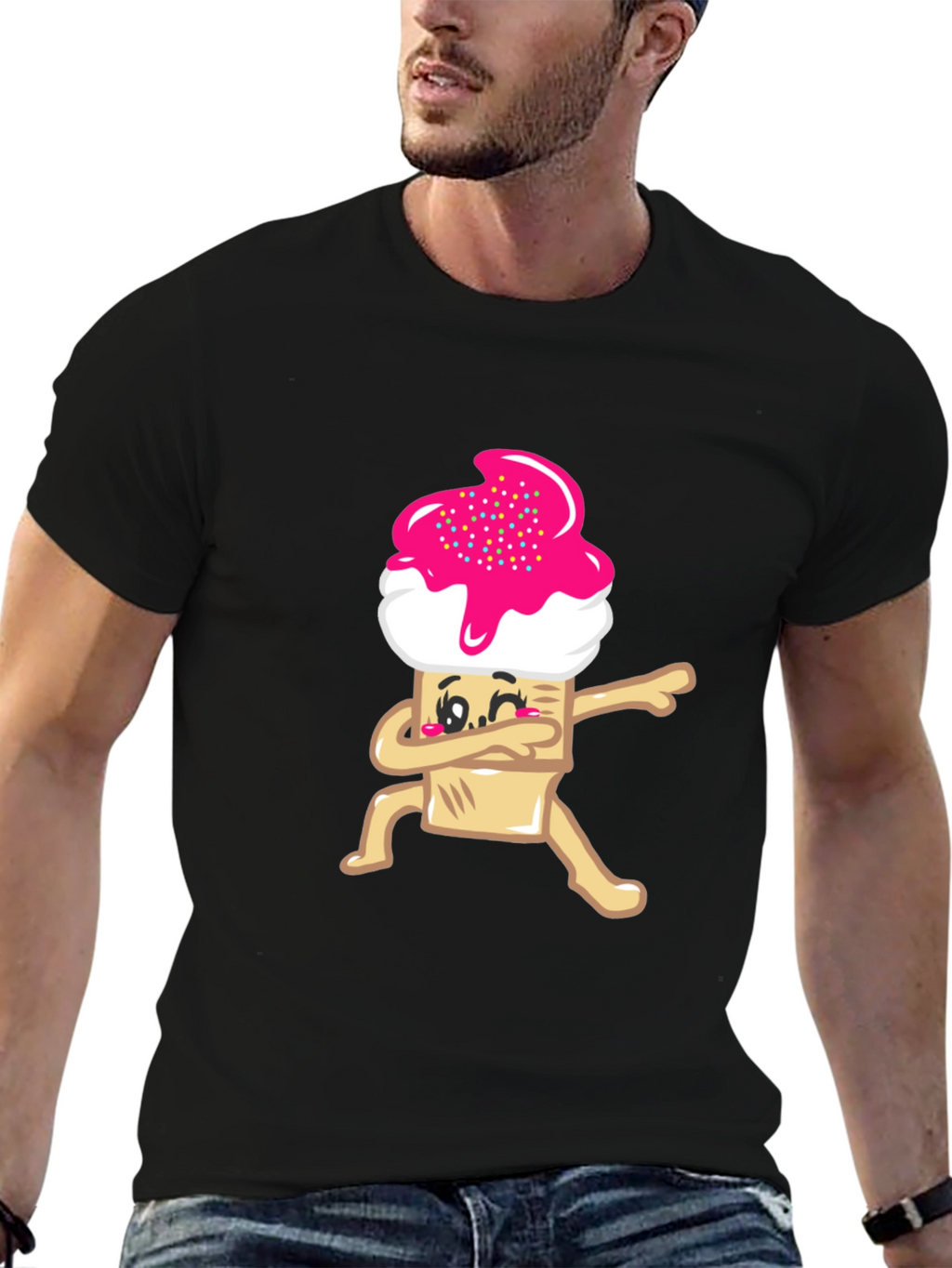 Dabbing Cupcake Graphic Tee - Black Cotton T-Shirt