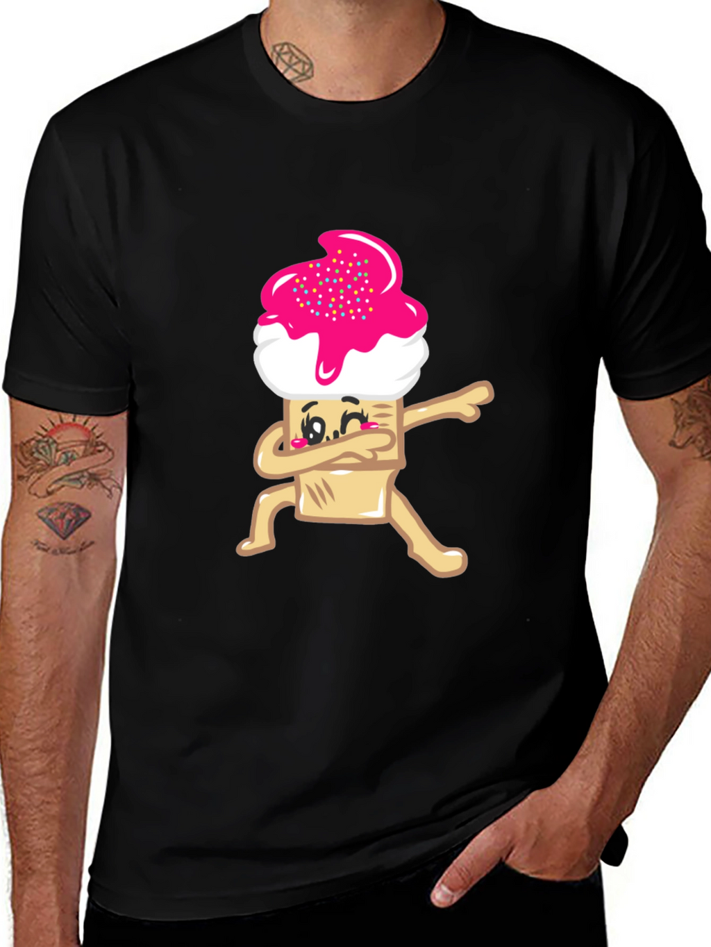 Dabbing Cupcake Graphic Tee - Black Cotton T-Shirt