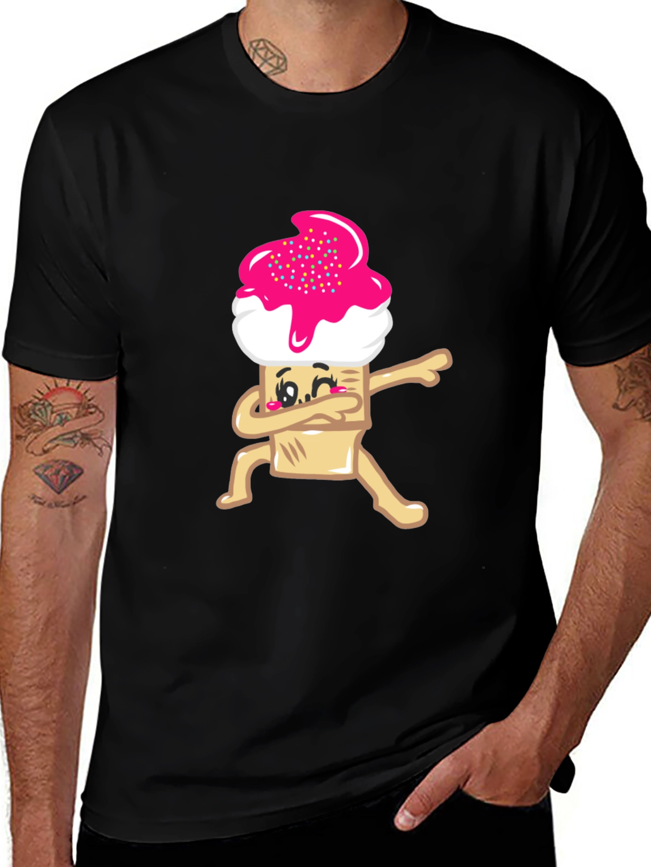 Dabbing Cupcake Graphic Tee - Black Cotton T-Shirt