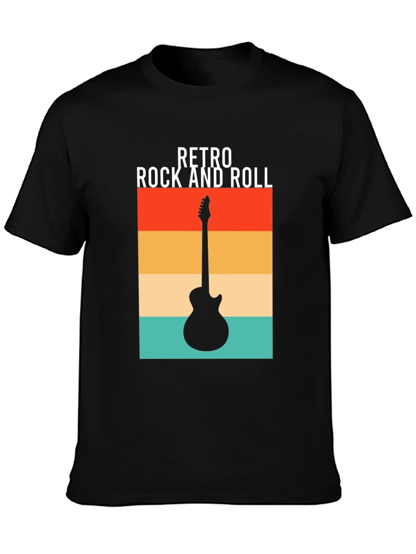 Retro Rock and Roll Guitar Graphic Tee - Black