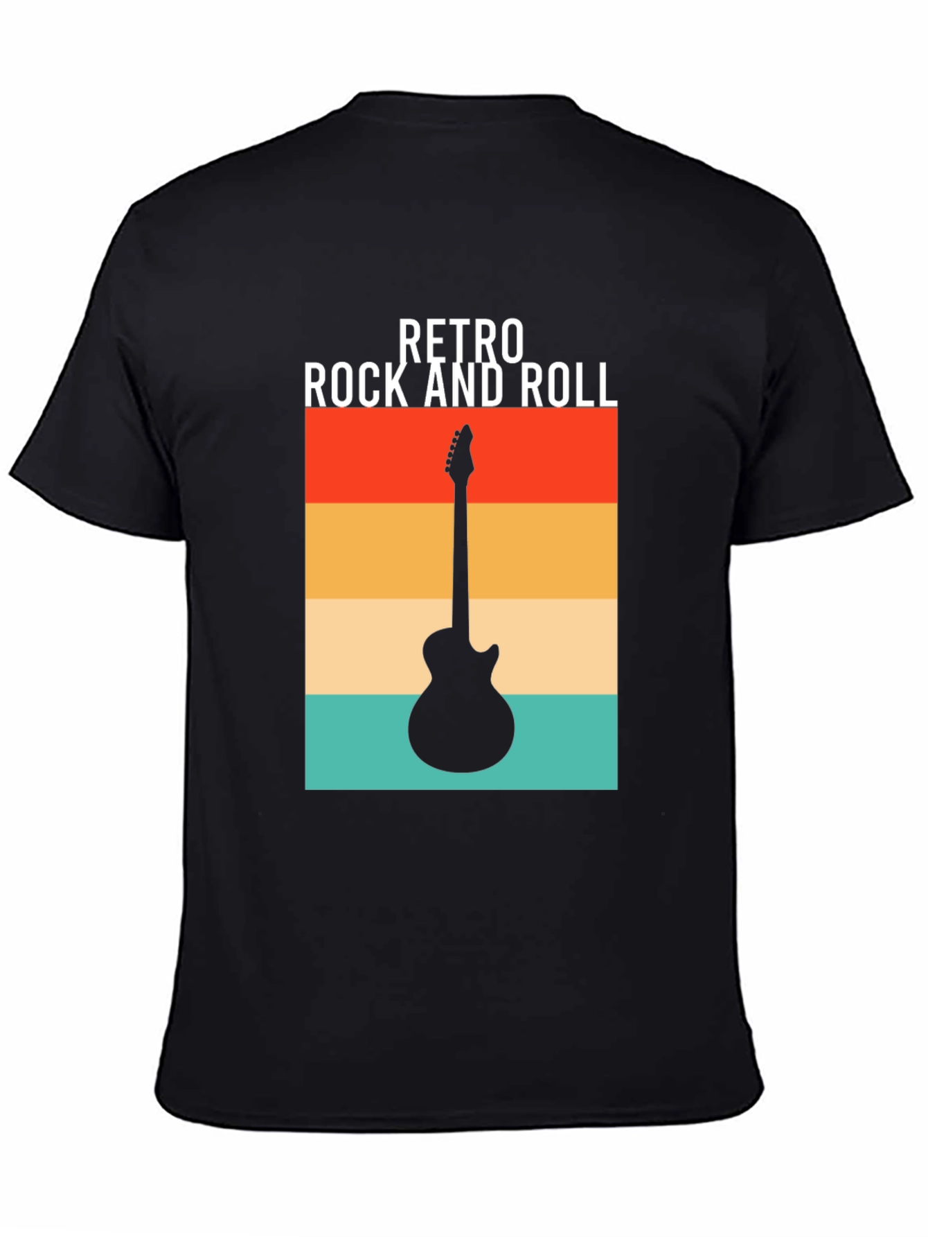 Retro Rock and Roll Guitar Graphic Tee - Black