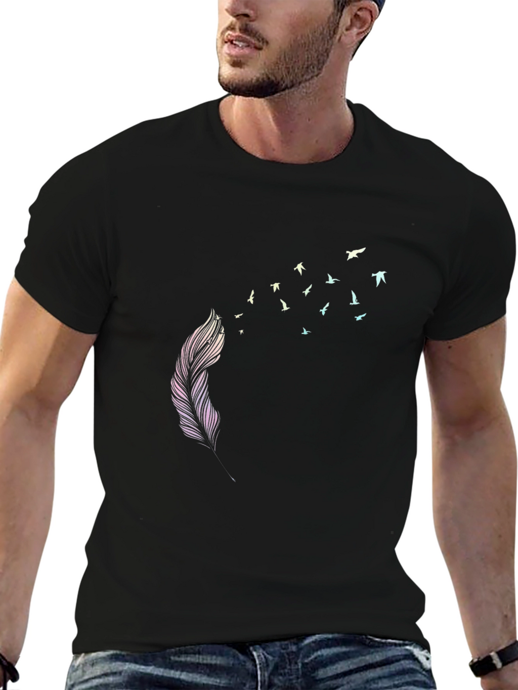 Feather to Birds Graphic Black T-Shirt