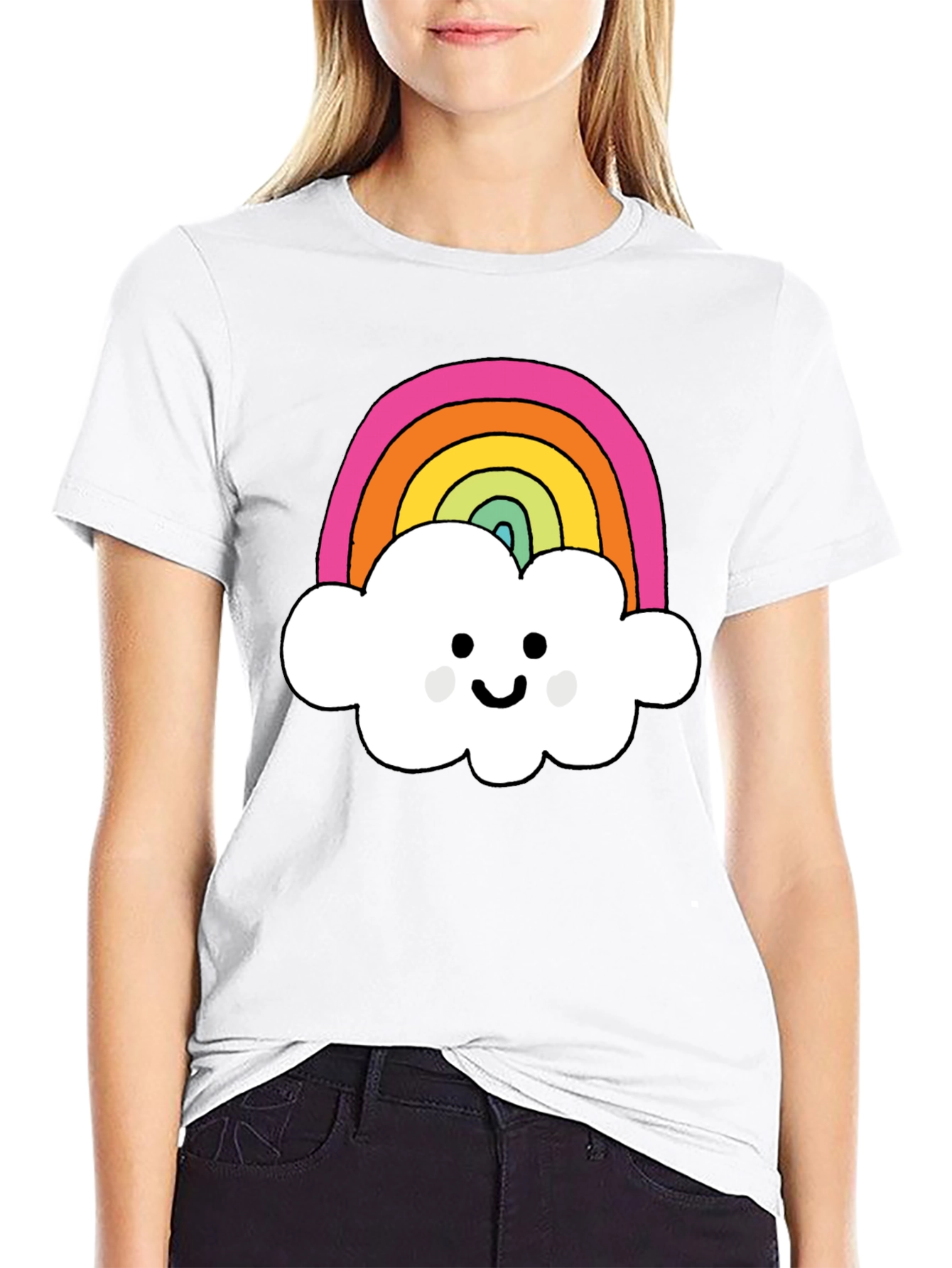 Rainbow Cloud Graphic T-Shirt - Black Cotton Tee