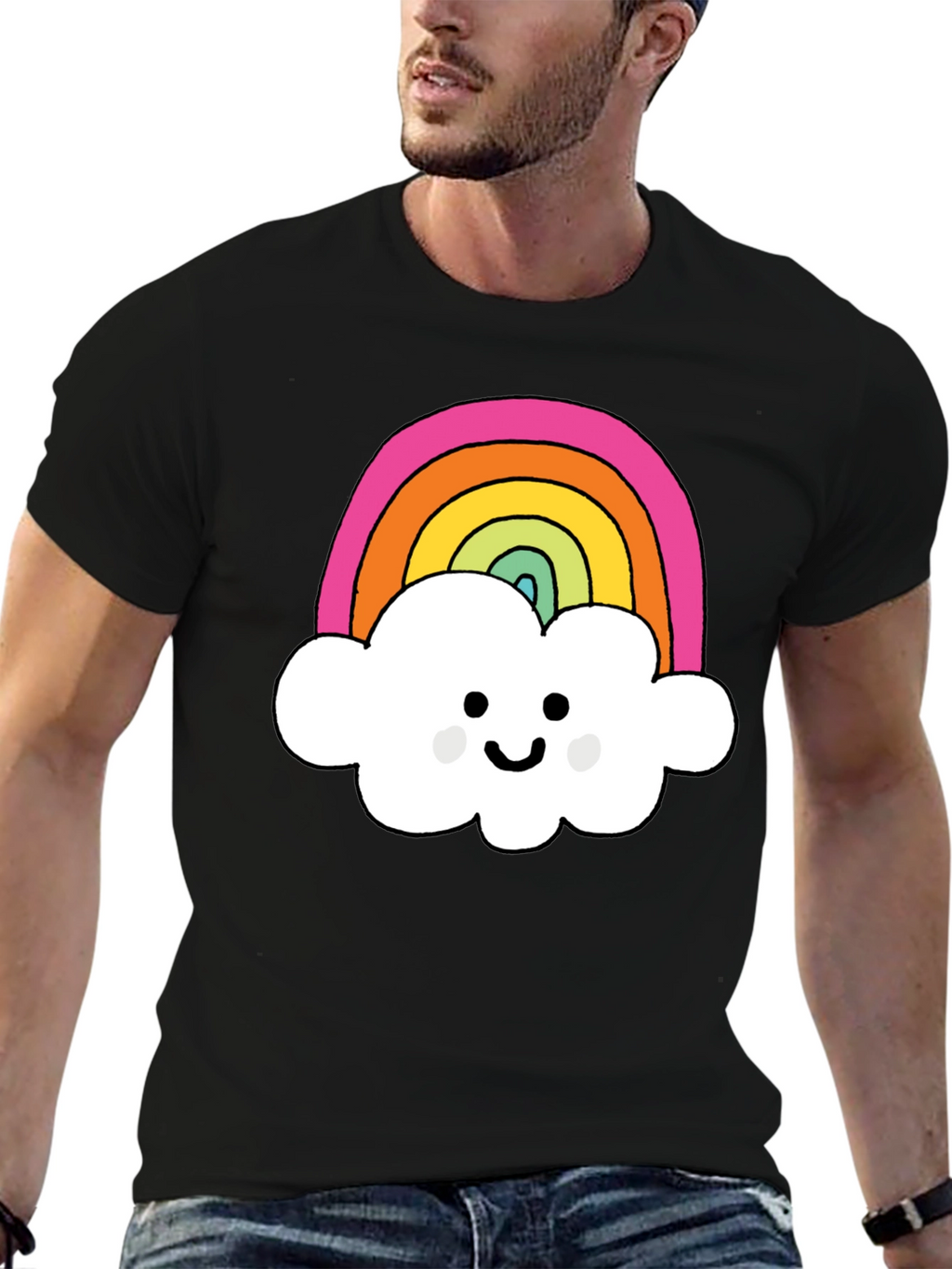 Rainbow Cloud Graphic T-Shirt - Black Cotton Tee
