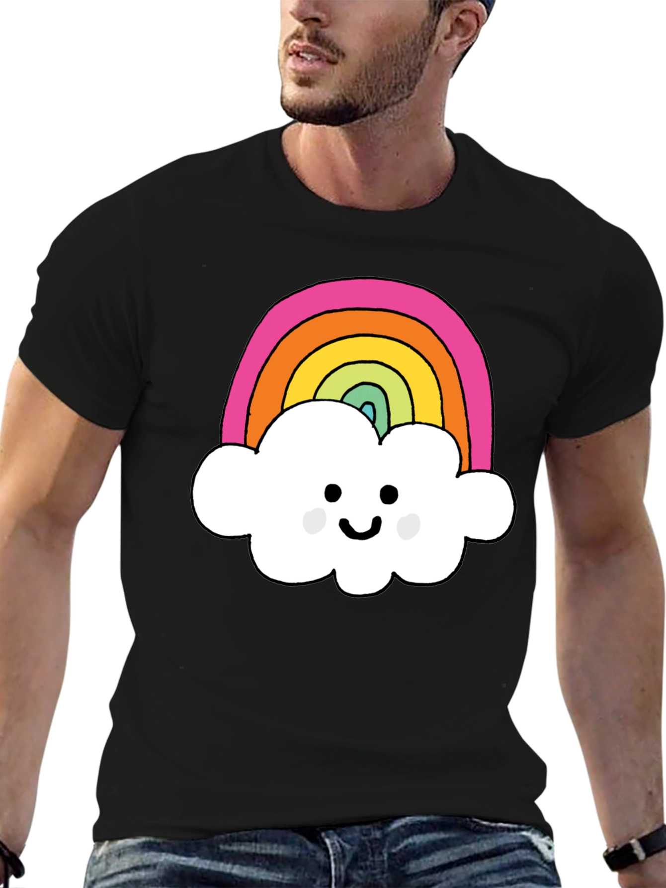 Rainbow Cloud Graphic T-Shirt - Black Cotton Tee