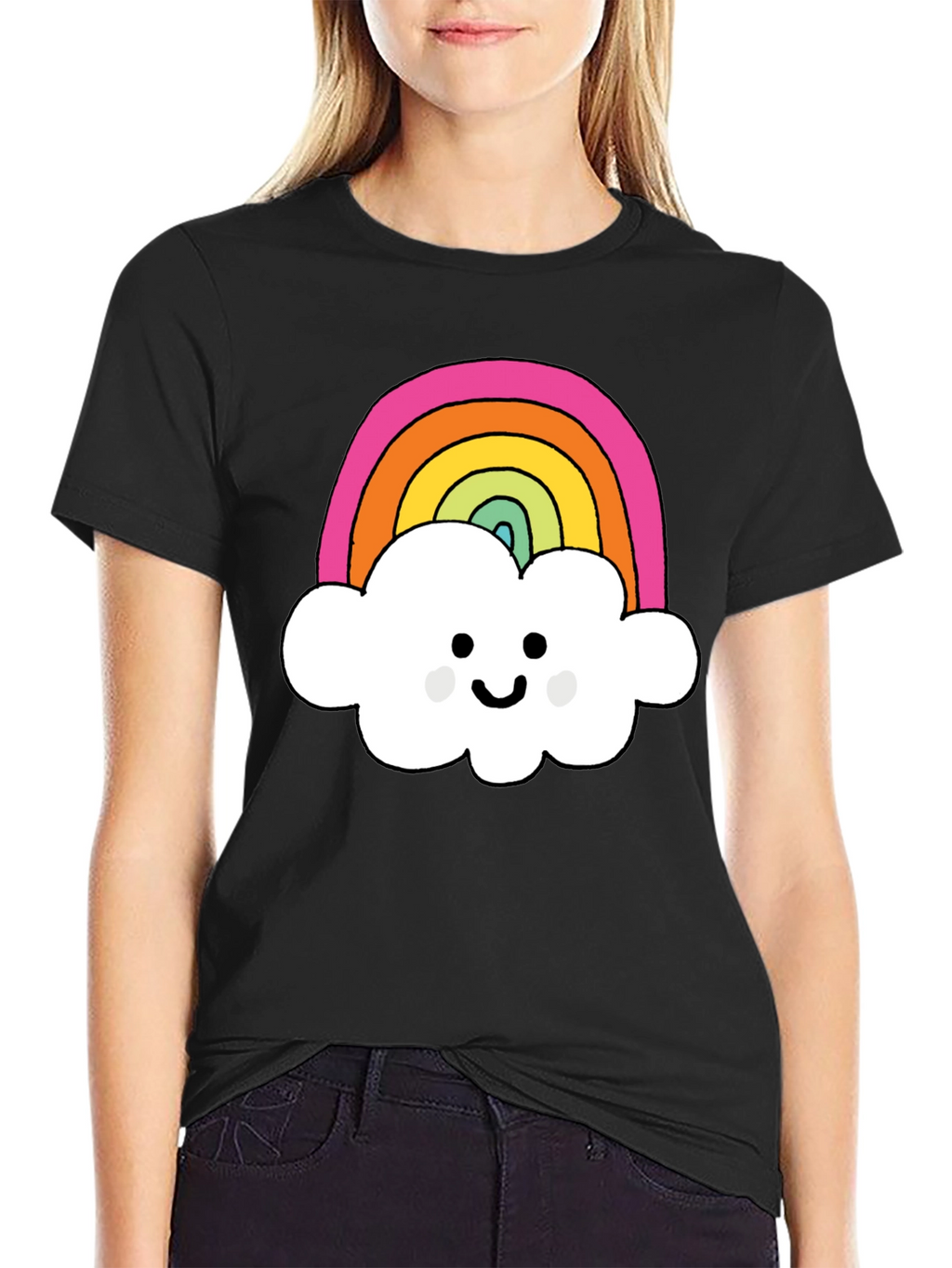 Rainbow Cloud Graphic T-Shirt - Black Cotton Tee