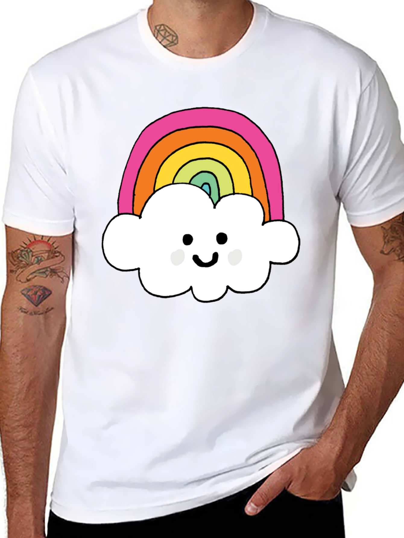 Rainbow Cloud Graphic T-Shirt - Black Cotton Tee