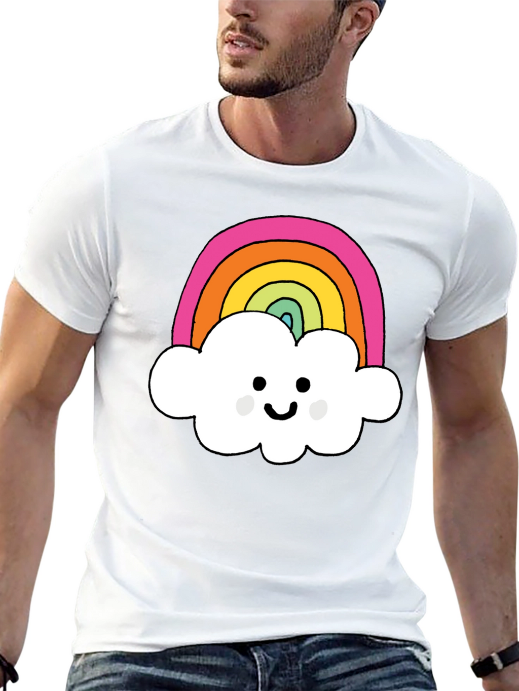 Rainbow Cloud Graphic T-Shirt - Black Cotton Tee