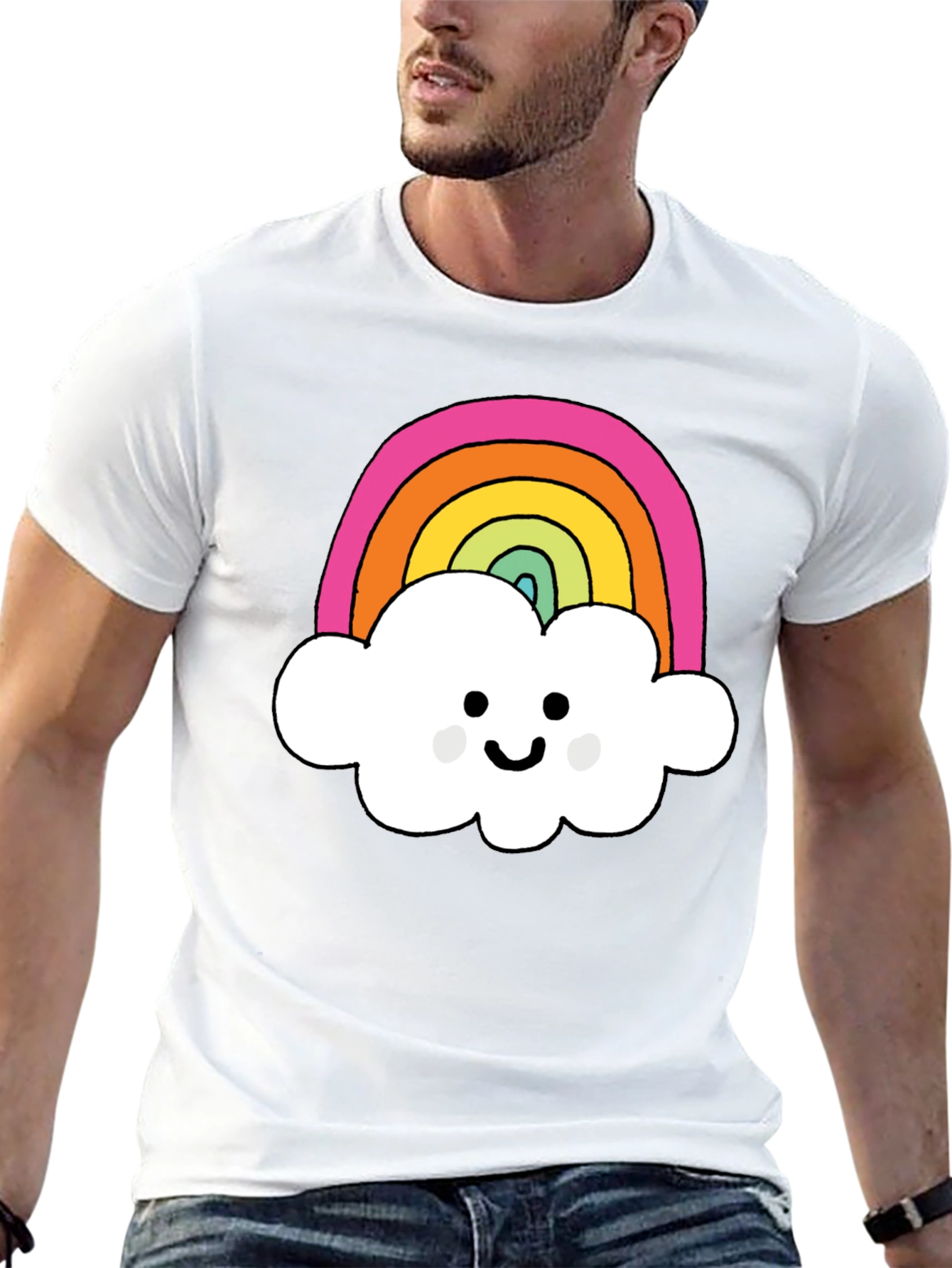 Rainbow Cloud Graphic T-Shirt - Black Cotton Tee