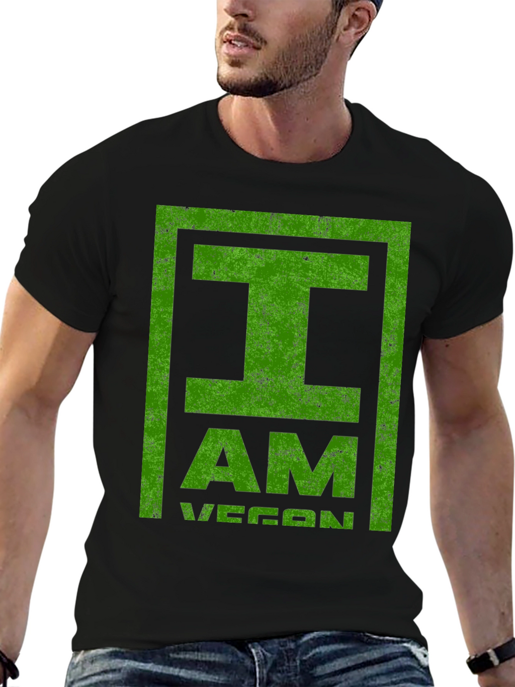 I Am Vegan T-Shirt - Green Distressed Print