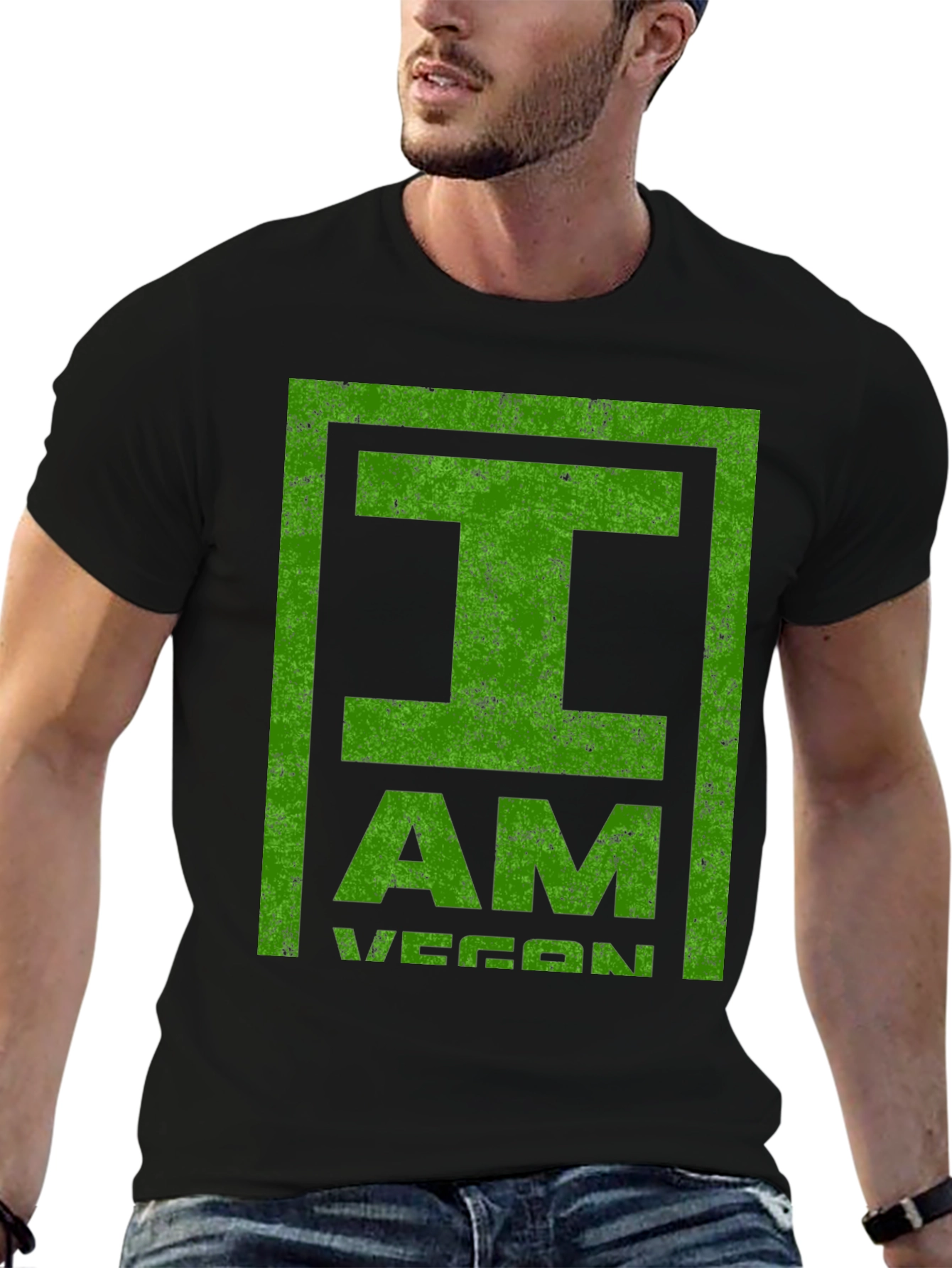 I Am Vegan T-Shirt - Green Distressed Print