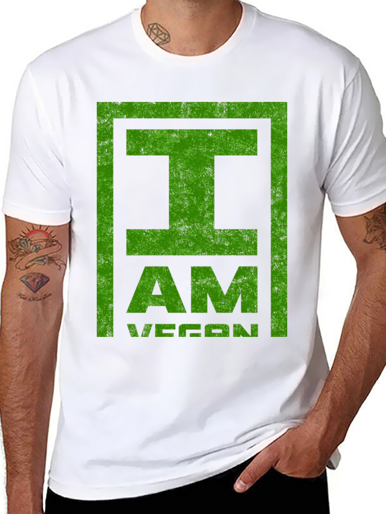I Am Vegan T-Shirt - Green Distressed Print