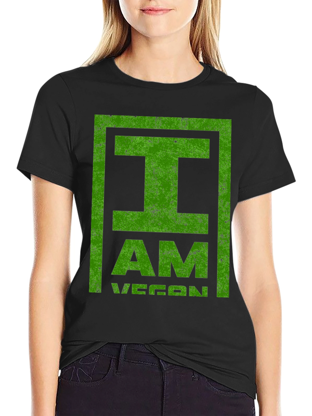 I Am Vegan T-Shirt - Green Distressed Print