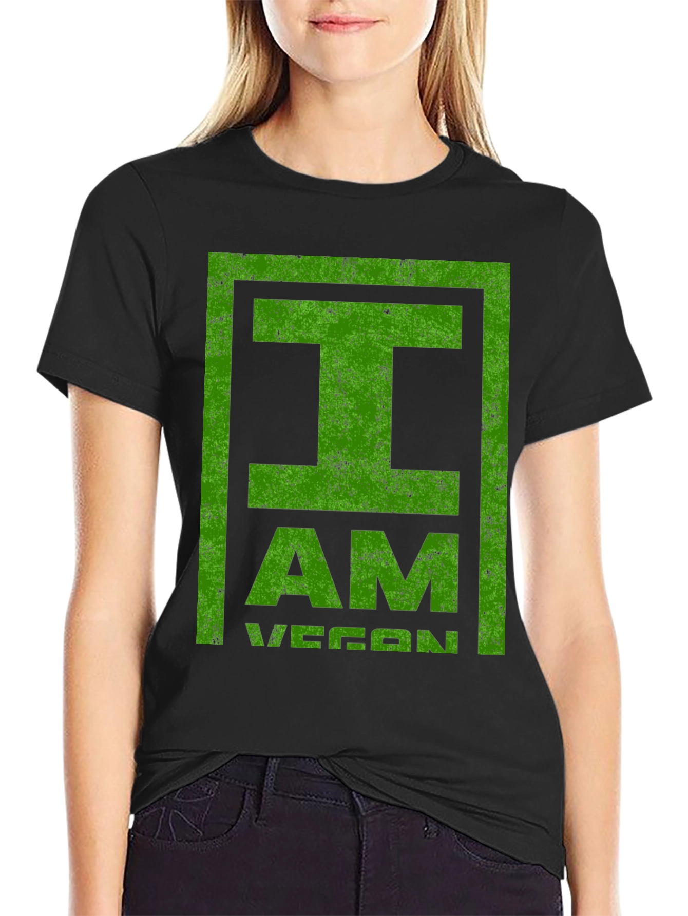I Am Vegan T-Shirt - Green Distressed Print