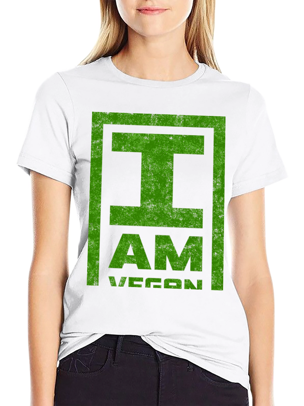 I Am Vegan T-Shirt - Green Distressed Print