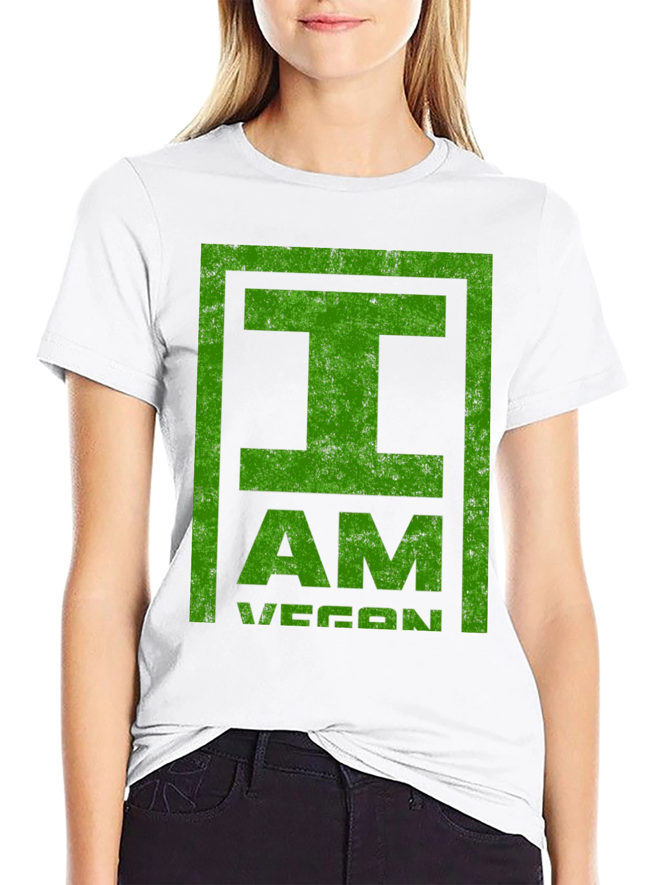 I Am Vegan T-Shirt - Green Distressed Print