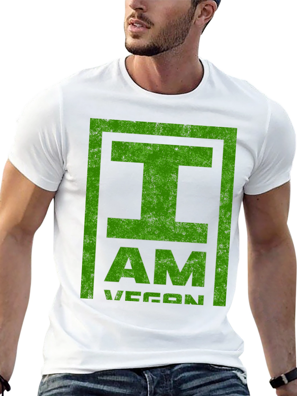 I Am Vegan T-Shirt - Green Distressed Print