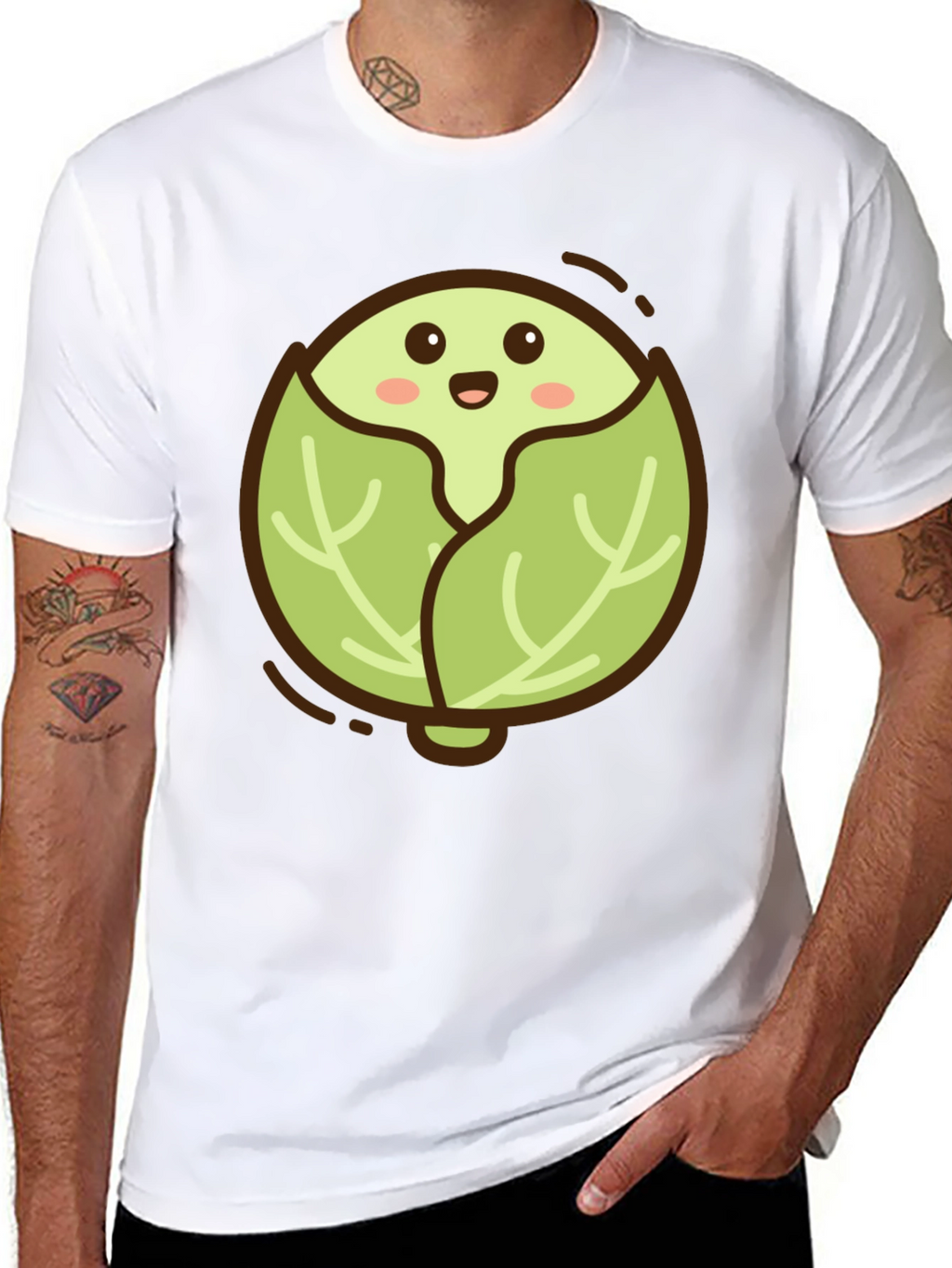 Cute Cabbage Cartoon Graphic Tee - Black