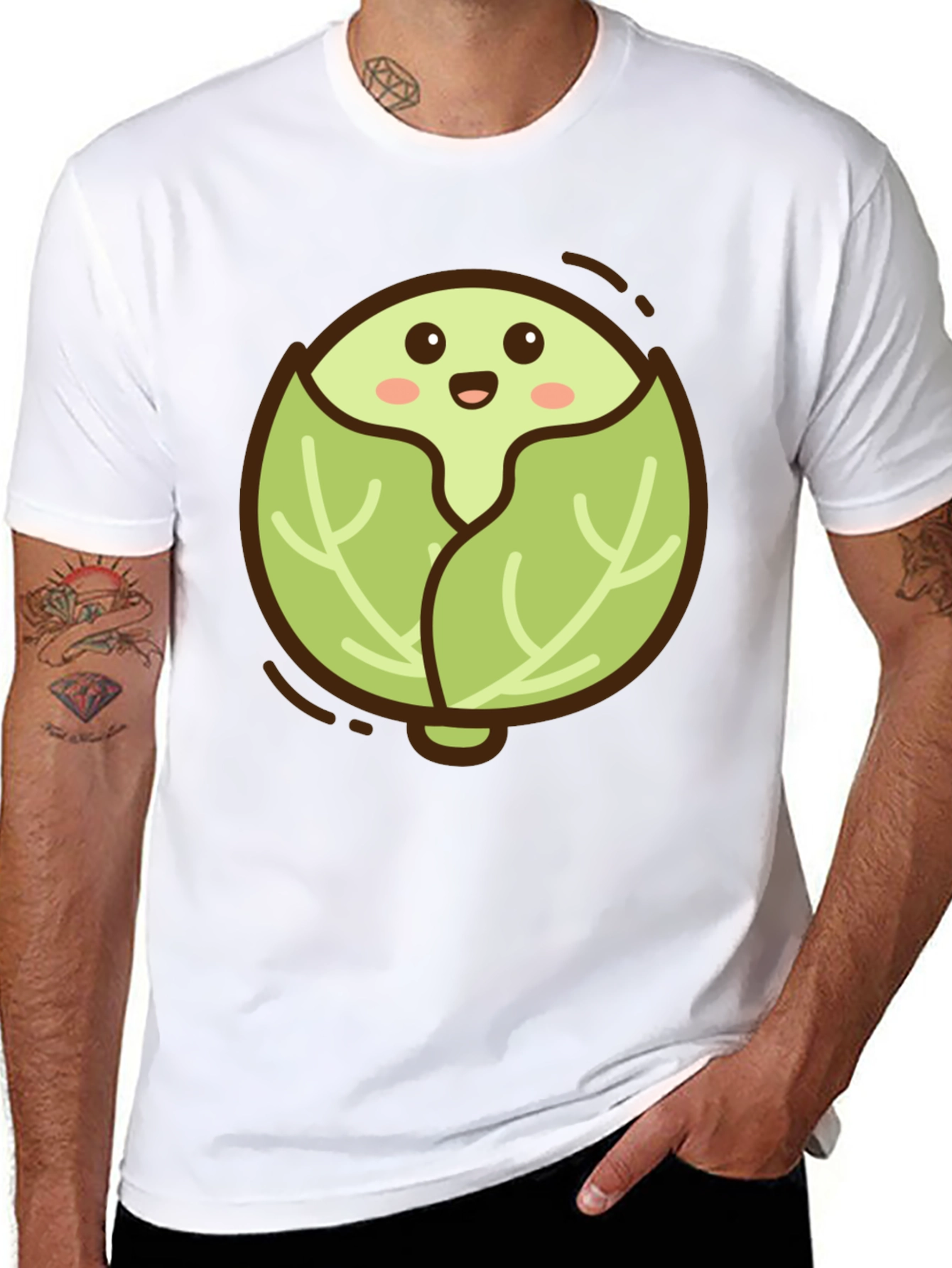 Cute Cabbage Cartoon Graphic Tee - Black