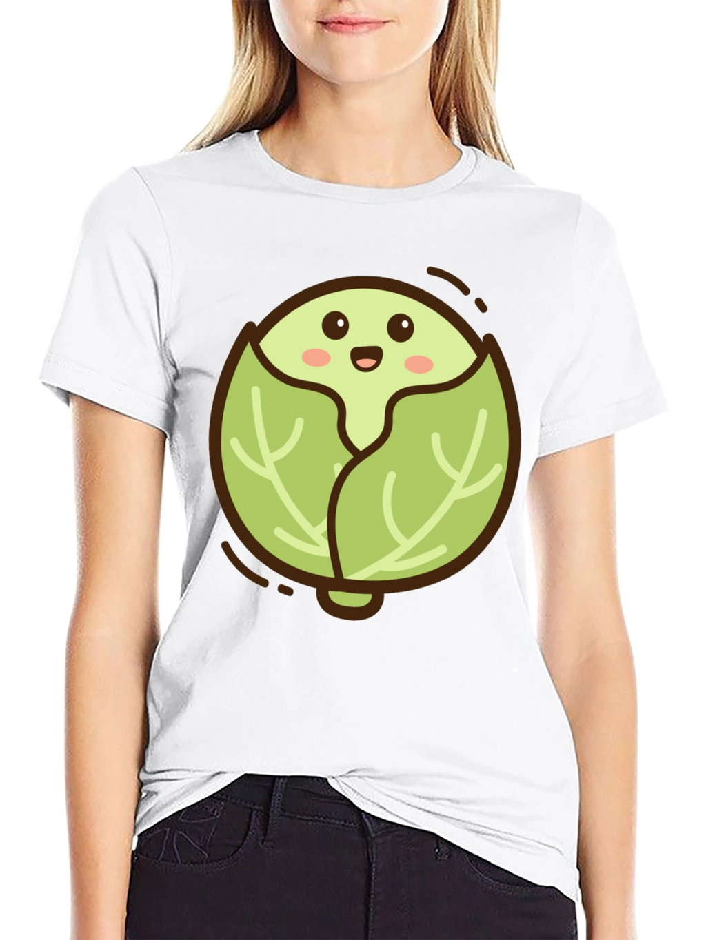 Cute Cabbage Cartoon Graphic Tee - Black