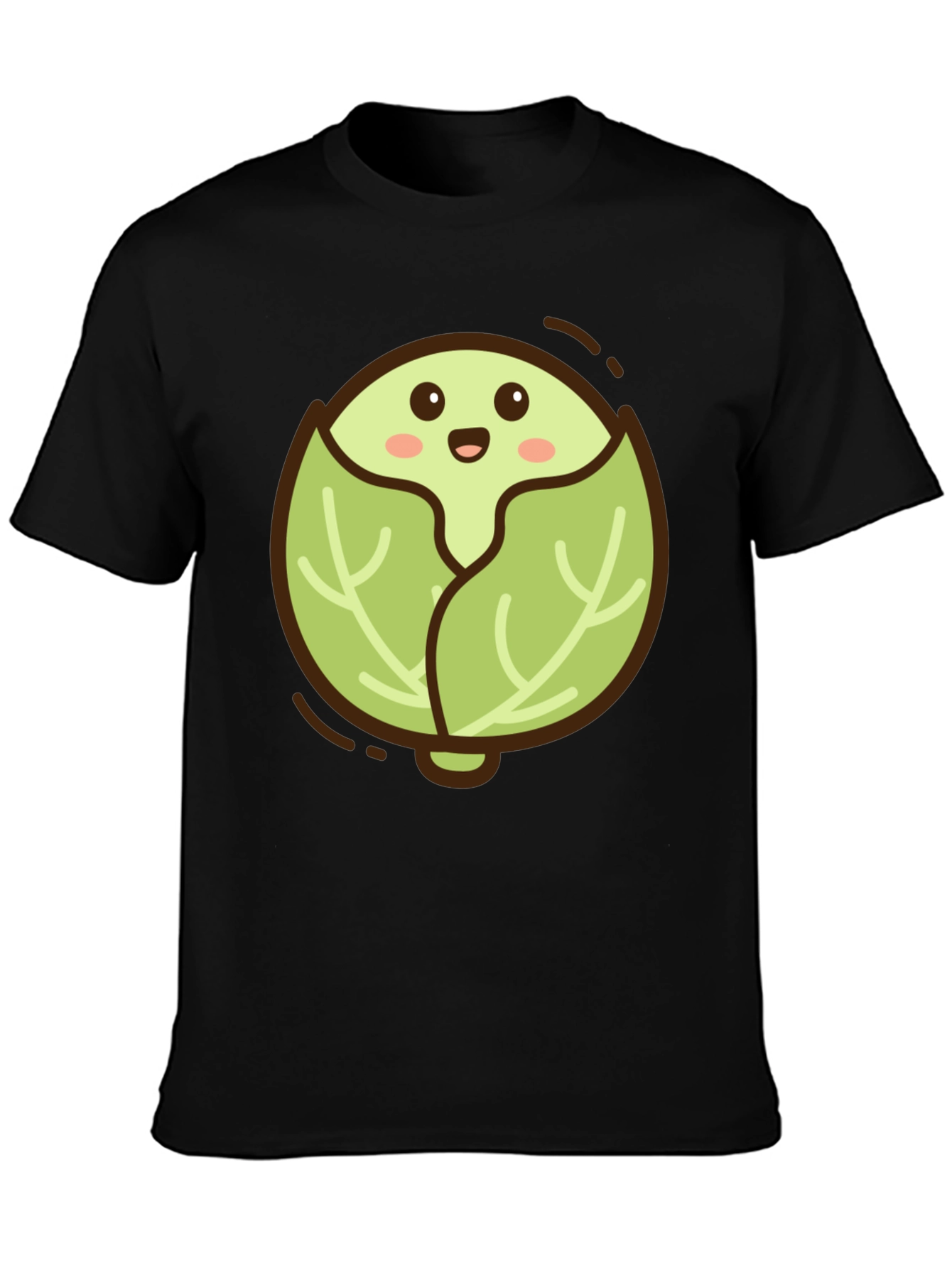 Cute Cabbage Cartoon Graphic Tee - Black