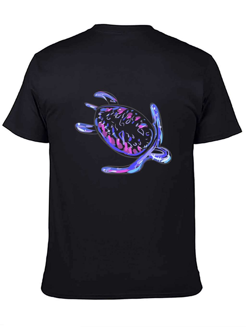 Neon Turtle Graphic Tee - Black Cotton Casual T-Shirt