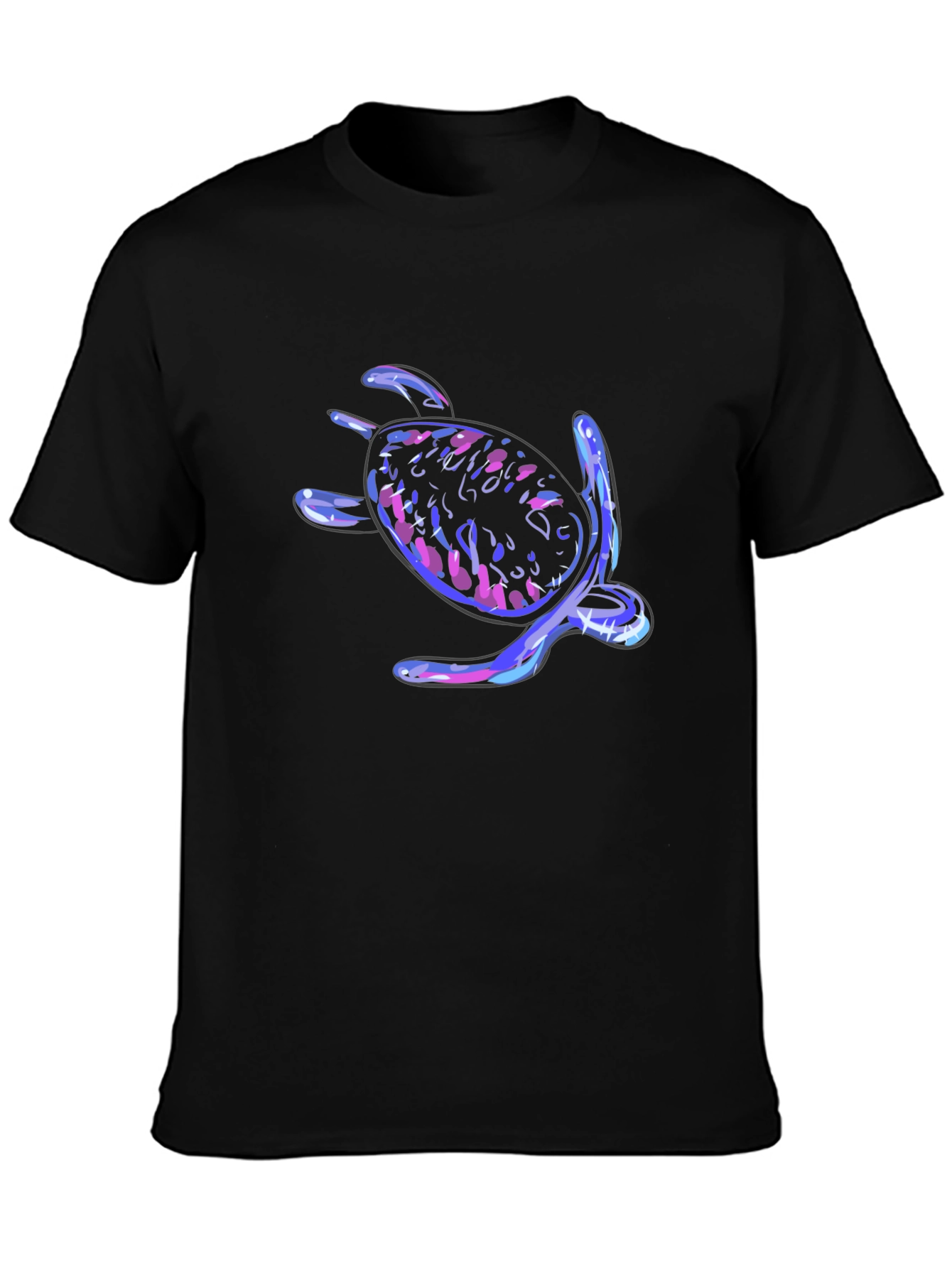 Neon Turtle Graphic Tee - Black Cotton Casual T-Shirt