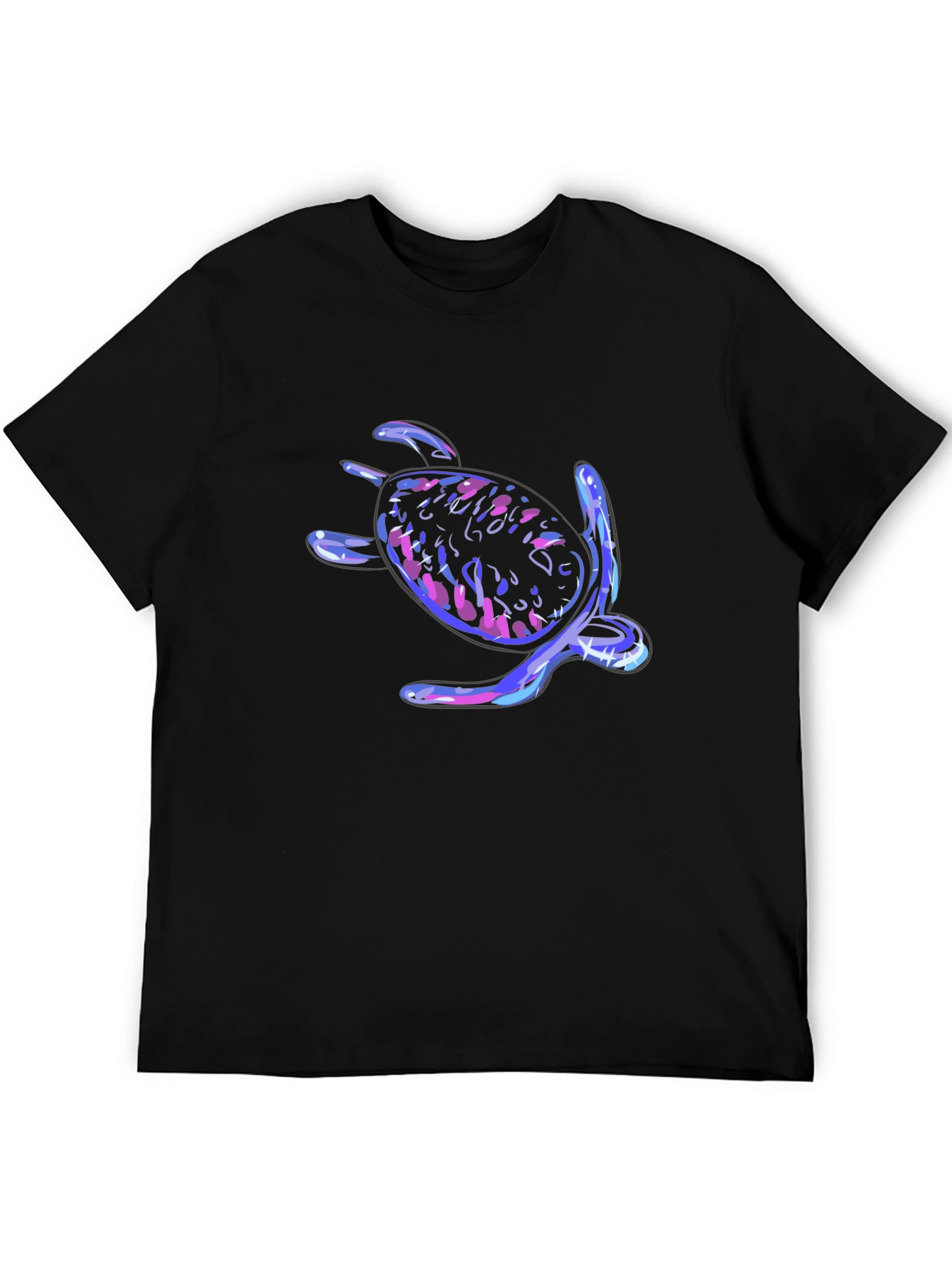 Neon Turtle Graphic Tee - Black Cotton Casual T-Shirt