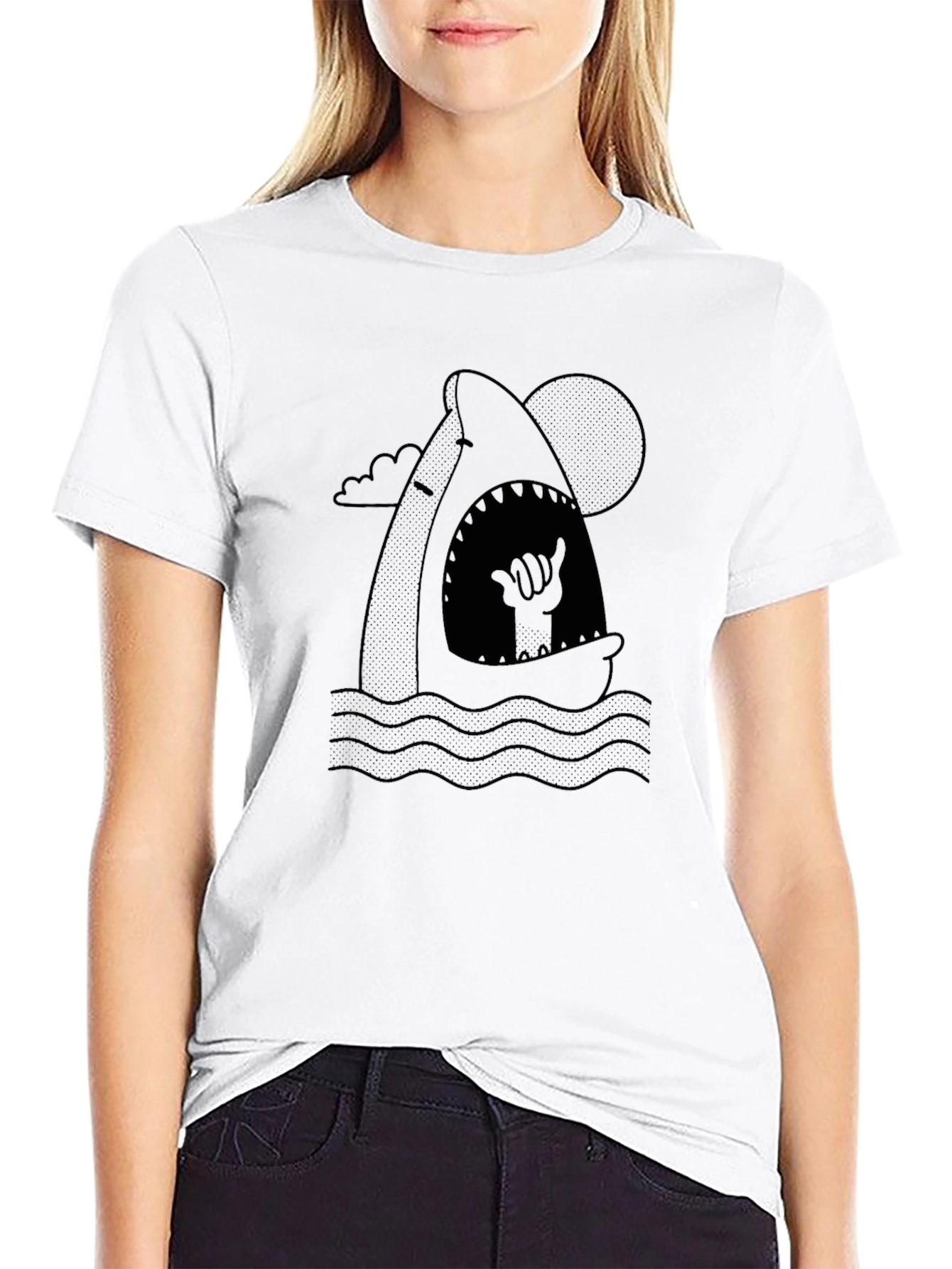 Hang Loose Shark Graphic Tee - Black