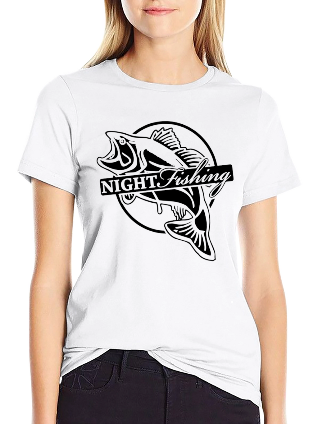 Night Fishing Graphic Tee - Black Bass Design