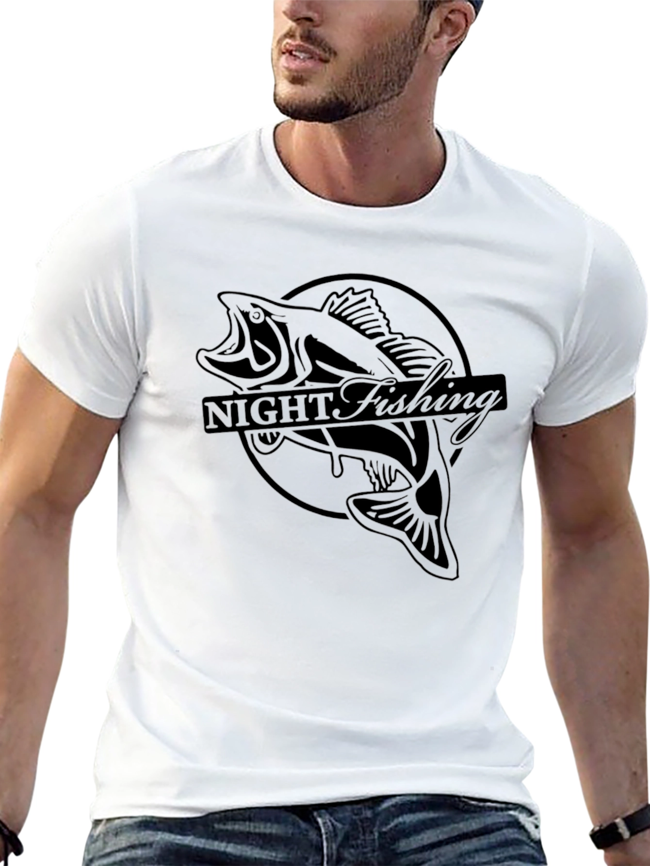 Night Fishing Graphic Tee - Black Bass Design
