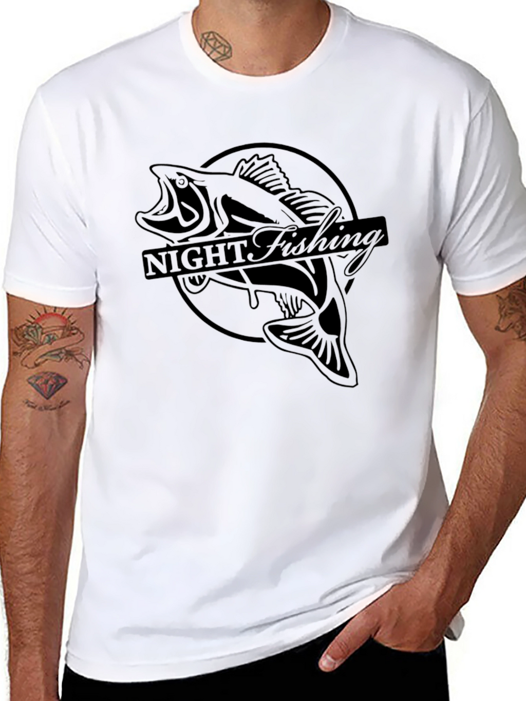 Night Fishing Graphic Tee - Black Bass Design